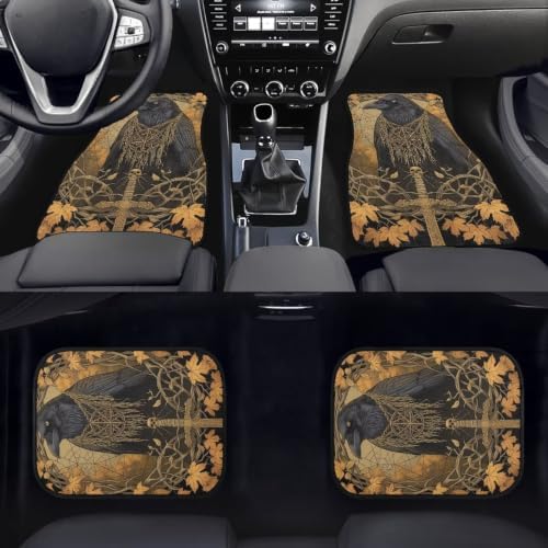Golden Occult Raven Floor Mats for Cars