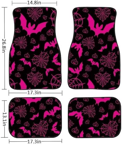 Halloween Bat Automotive Floor Mats Pink Car Floor Mats Non Slip Car Carpet Mat Protector Automotive Foot Pads for SUV Van Vehicle Auto Halloween Automotive Accessories, Pink