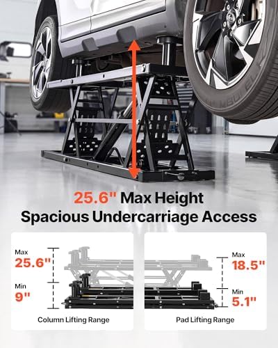 VEVOR Portable Car Lift, 5000 lbs Capacity, Heavy Duty Quick Lift with 25.6" Max Height, Pneumatic Pump, Wheels, 4 Rubber Pads & 4 Lifting Columns for Cars, Compact SUVs, Mini Trucks, Garage or Shop - Image 3