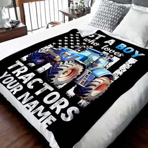 Personalized Tractor Blanket for Boys Men, Cute Farm Trucks Throw Blanket Gifts for Kids Adults Truck Lovers, 60x80 Inches Custom Name Black Soft Flannel Car Blankets for Couch - Image 2