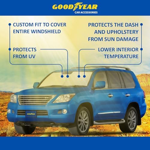 Goodyear Foldable Windshield Sunshade for Lexus LX 2008-2021, SUV car Accessories, Sunshade Cover, Sun Shade Car Windshield, Window Sun Blocker - GY008371