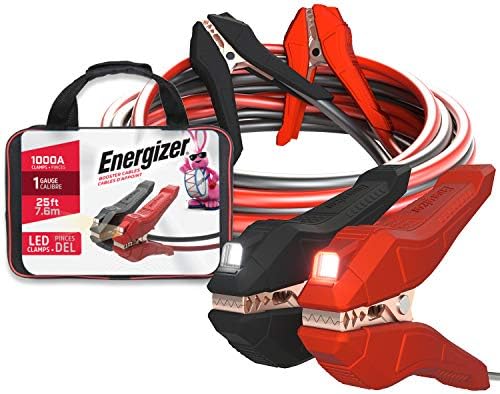Energizer Jumper Cables for Car Battery with Built-in LED Lights, Heavy Duty Automotive Booster Cables for Jump Starting Dead or Weak Batteries - Carrying Bag Included (25-Feet (1-Gauge)