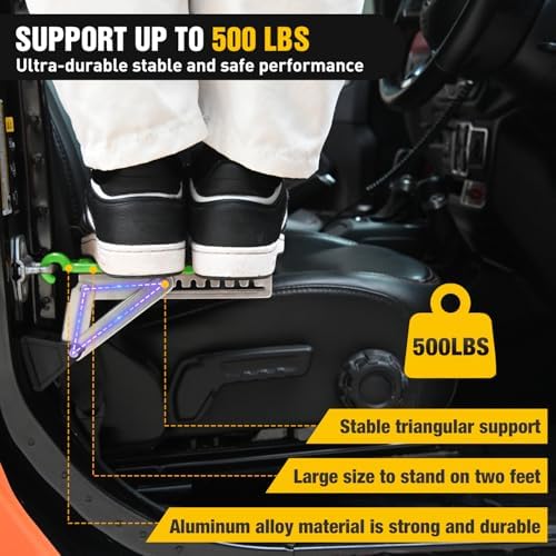 Nilight Car Door Step Universal Aluminum Latch Step for Car Roof Access Portable Folding Car Door Latch Hook Step Multi-Adjustable Both Feet Stand Pedal Max Load 500 Lbs for Truck SUV Vehicles, Green
