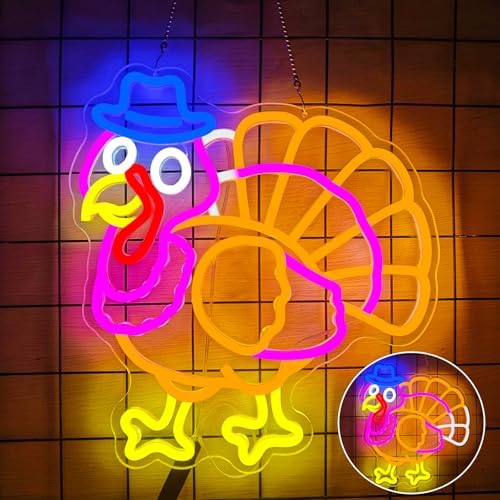 Turkey Neon Sign Thanksgiving Led Sign Dimmable Flashing Light Up Turkey Harvest Festival Party Decorations Fall Led Lights Give Thanks Window Lights Gift - Image 2