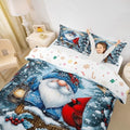Manfei Kawaii Santa Claus Kids Duvet Cover Set Queen Size,Poinsettia Cardinal Christmas Birds Bedding Set,Holly Berries Winter Snowflake Room Decor,Blue Red Quilt Cover,2 Pillowcases(No Comforter) by Manfei