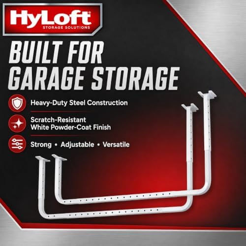 HyLoft 33 in. x 34 in. Adjustable Garage Ceiling Mount Storage Rack Kit, Garage Overhead Storage Bracket, 80842-10, White - Image 5