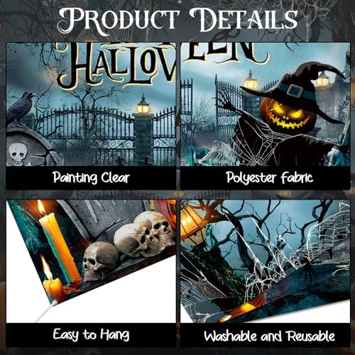 Teenyyou Halloween Garage Door Cover 7 x 8 ft Pumpkin Cemetery Scene - Image 4