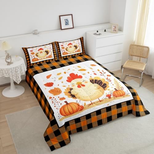 Erosebridal Fall Bedding Sets Queen - Thanksgiving Turkey Comforter Set for Kids Adults Rustic Farmhouse Duvet Insert Botanical Autumn Leaves Quilt - Image 4