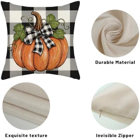 Fall Orange Pumpkin Buffalo Plaid Pillow Covers 18x18 Set of 2 - Image 7
