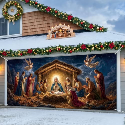Preboun Christmas Nativity Scene Garage Door Banner 7 x 16 ft Holy Family - Image 5