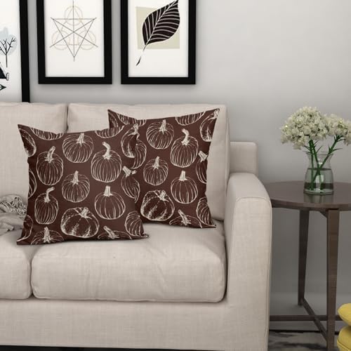 Fall Pumpkin Pillow Covers 22x22 Set of 2 Dark Brown Autumn Thanksgiving Harvest Print Decorative Throw Pillows Seasonal Themed Outdoor Pillowcase Farmhouse Cushion Case Decor for Home Sofa Couch Bed - Image 7