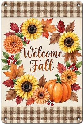 Fall Sign Vintage Thanksgiving Day Welcome Fall Decor 8x12Inch by Unknown