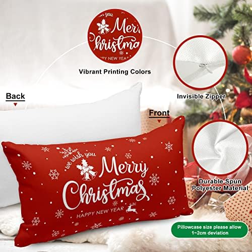 Lanpn Christmas Lumbar Throw Pillow Covers 12x24 Set of 4, Merry Christmas Winter Xmas Snowflake Decorative Holiday Cushion Pillow Cases 12 x 24 for Indoor Farmhouse Home Room Couch Decor (Red) - Image 3