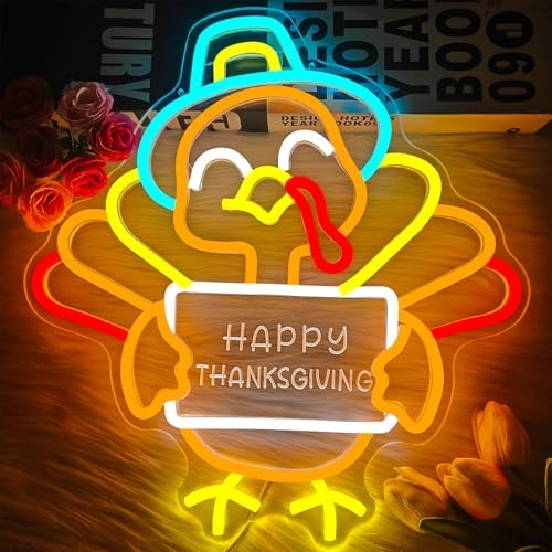Thanksgiving Turkey Neon Sign Happy Thanksgiving Sign Dimmable Light Up Turkey Harvest Festival Party Decorations Fall Led Lights Give Thanks Window Lights - Image 5