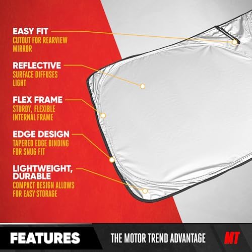 Motor Trend Custom Fit Ford Super Duty Sun Shade for Windshield 2017-2026 Ford F-250 F-350 F-450 F-550 Accessories - Truck Windshield Sunshade Foldable Car Sun Blocker - Interior UV Protection Visor