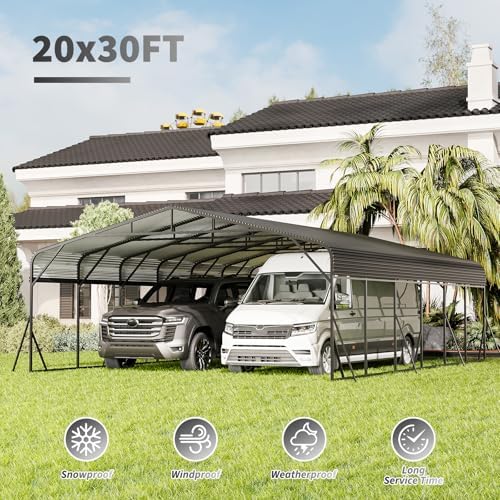 GDFStudio Heavy Duty Carports for Trucks Boats RV Tractor, Metal Carport Kits with Steel Roof Frame, All Weather Car Shelter Flexible Conversion into Rooftop Canopy Party Tent Portable Garage - Image 3