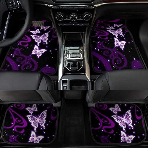 Butterfly Car Floor Mats Set of 4,Bling Design Galaxy Purple Butterfly Vehicle Front Rear Carpets Mat Decorative Car Floor Carpet Rugs Non-Slip Car Accessories Universal for Car SUV Truck