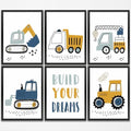 Construction Truck Prints Wall Art Nursery Decor Boys Room Decor Cute Toddler Vehicle Tractor Pictures Paintings Artwork for Home Bedroom Playroom Baby Nursery Wall Decoration (8"x10"，6Pcs, Unframed) by Gubrandin