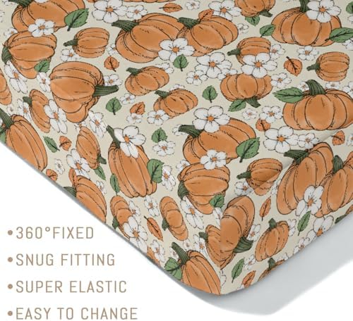 Fall Pumpkins Boho Floral Baby Crib Sheets for Boy Girl Autumn Pumpkin Girly Flowers Soft Snug Fitted Crib Mattress Covers for 52''x28'' Standard Crib & Toddler Mattress Thanksgiving Harvest Bed Sheet - Image 5
