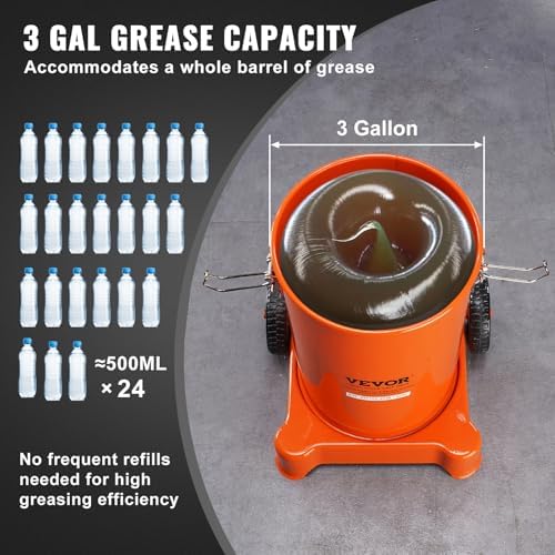 VEVOR Grease Pump, 3 Gallon Air Grease Pump with 13 ft High Pressure Hose and Grease Gun, 12L Pneumatic Grease Pump with Wheels, Portable Lubrication Grease Pump - Image 5