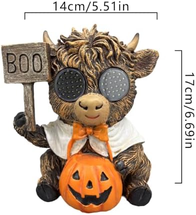 Halloween Highland Cow LED Statue, Boo Sign Pumpkin Decor - Image 3