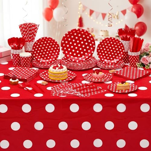 Funnymoom 452 Pcs Red Polka Dot Birthday Party Decoration for 50 Guests - Image 6