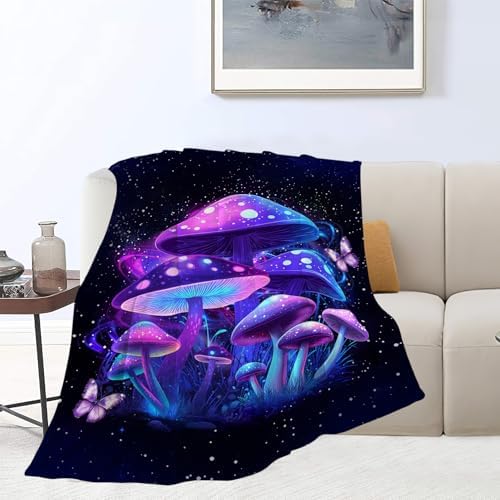 Mushroom Blanket, Purple Mushrooms Throw Blanket, Purple Blankets Stuff Fleece Flannel Plush for Women Men Boys Girls Lovers Adults Soft Bedding Gift for Sofa Bed Office Home Decor 60"X80" by Unknown
