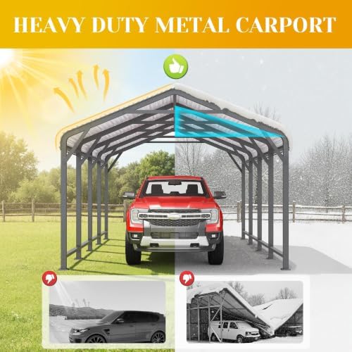 12' x 20' Carport, Heavy Duty Carport with Updated Roof & Enhanced Base, All Weather Steel Car Port, Multi-Use Car Port Garage, Metal Carports for Car, Truck, Boat, Tractors, Party, Grey - Image 4