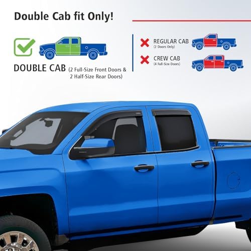 Goodyear Shatterproof Window Deflectors for Chevrolet (Chevy) Silverado/GMC Sierra 2014-2018 Double Cab, Tape-on Rain Guards, Window Visors, Vent Deflector,Vent Visor,Truck Accessories 4pcs-GY003104