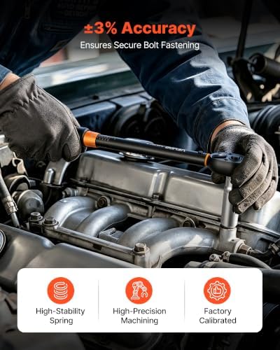 VEVOR Torque Wrench 3/8-inch Drive Click Torque Wrench Dual Scale Readings, 5-45 lbf-ft / 6.8-61.2 N.m, ±3% High Precision, with Spark Plug Sockets, Bits, Universal Joint, Extension Bar, Storage Case - Image 3