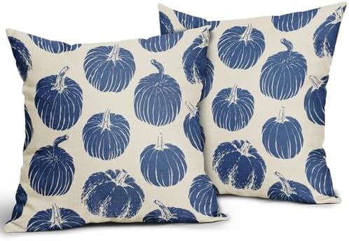 Blue Pumpkin Fall Pillow Covers 20x20 Set of 2 Autumn Harvest Print Thanksgiving Decorative Throw Pillows Outdoor Farmhouse Cushion Case Seasonal Decor for Couch Sofa Bed - Image 2