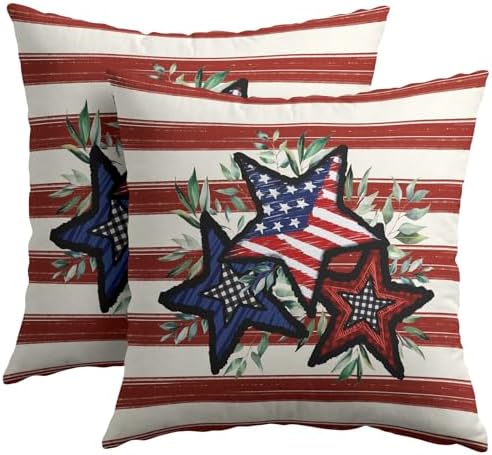 4th of July Pillow Covers 22x22 Set of 2, Patriotic Throw Pillow Covers Independence Memorial Day Pillowcase, Summer Stripes Decorative Fourth of July Cushion Case Couch for Indoor Outdoor Home Decor by Unknown
