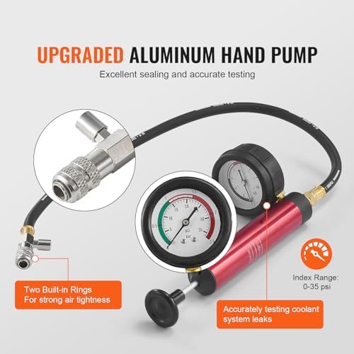VEVOR Automotive Cooling System Radiator Pressure Tester Kit, 14 pcs Radiator Pressure Tester Kit with Manual Pump and Color-Coded Steel Test Cap Adapters, for Cars Motorcycles Trucks Cooling System - Image 3