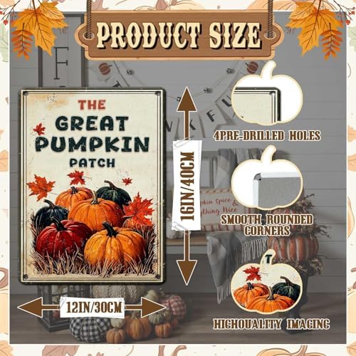 Happy Thanksgiving Vintage Tin Sign The Great Pumpkin Patch Metal Wall Decoration for Living Room Shop Office Mall Diner 12x16Inch - Image 2