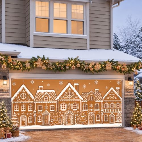 Christmas Gingerbread Village Garage Door Cover Decoration 7 x 16 ft - Image 4