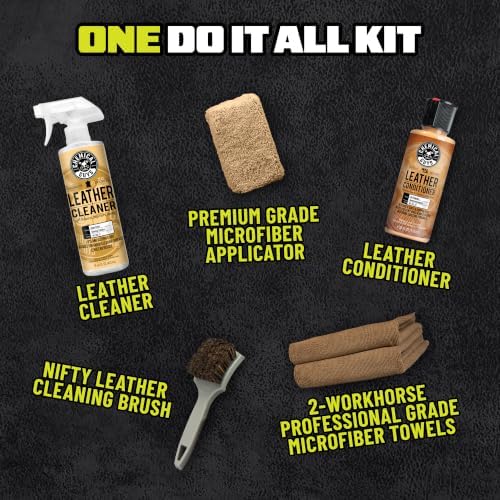 Chemical Guys, Car Leather Care Kit, Cleaner, Conditioner & Tools, 6 Pc