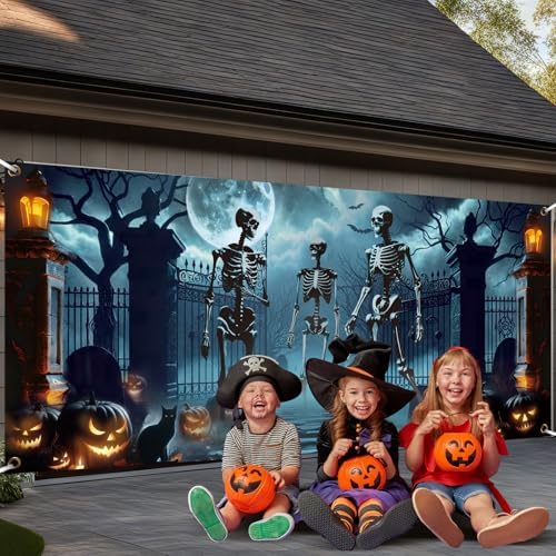 Preboun Skeleton Halloween Garage Door Decorations Cover Outdoor 7x16 ft - Image 5