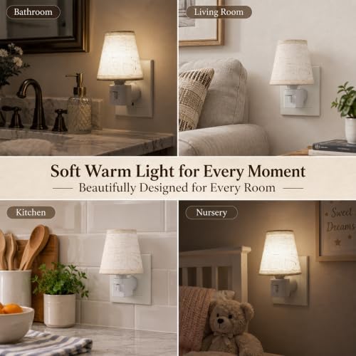 Plug in Night Light with Linen Fabric Shade, 27LM Warm White, Manual On/Off - Image 2