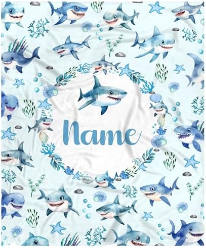 Personalized Shark Pattern Blanket Gifts for Girls Boys Women - Super Soft Cozy Warm Throw Sheet for Couch Bed Sofa Office Decor All Season 30"x40" Pets by Nairatmya