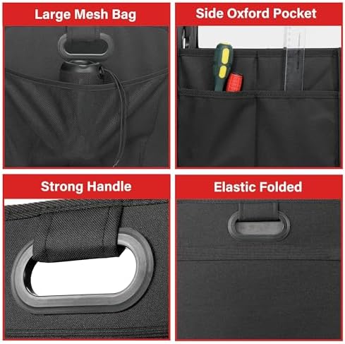 Simple Deluxe Car Trunk Organizer, 2 Compartments Collapsible Trunk Storage, Anti-slip Design, Made of Waterproof 600D Oxford Polyester, Suitable for SUV, Minivan, Truck, Standard Size, Black - Image 4