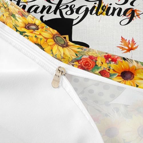 Happy Thanksgiving Kids Duvet Cover Set Queen Size,Cartoon Turkey Sunflowers Bedding Set,Girls Boys Adults Room/Cabin Decor,Fall Maple Leaves Comforter Cover,Rustic Farm Quilt Cover,2 Pillowcases - Image 6