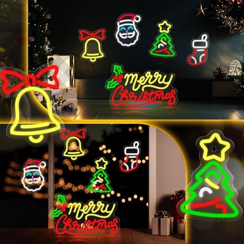 5 Pcs Christmas Neon Sign Merry Christmas Santa Claus Bells Xmas Tree LED Lights Winter Neon Lights USB Window Wall Bar Living Room Decor for Winter Xmas Party Holiday Night Bedroom Gifts - Image 7