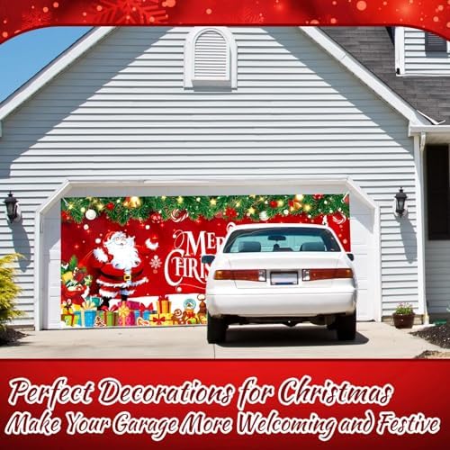 Tudomro Merry Christmas Garage Door Cover Decorations 6 X13ft Xmas Large Backyard Cover Banner Red Barn Door Backdrop for Holiday Indoor Outside Home Party Decor Supplies - Image 3
