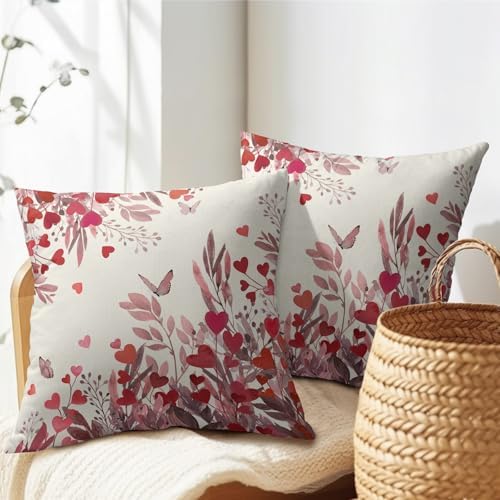 Valentines Day Pillow Covers 22x22 Set of 2 Red Heart Throw Pillow Covers Pink Butterfly Love Pillowcase Linen Decoration Farmhouse Holiday Cozy Soft Cushion Case Couch for Indoor Outdoor Home Decor - Image 7