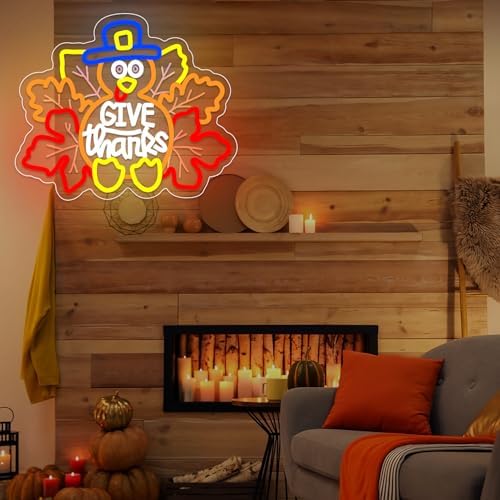 Maple Leaf Turkey Neon Sign Dimmable for Fall Neon Sign for Wall Decor Thanksgiving Neon Light Up Sign for Thanksgiving Day Door Wall Thanksgiving Harvest Home Decor - Image 4