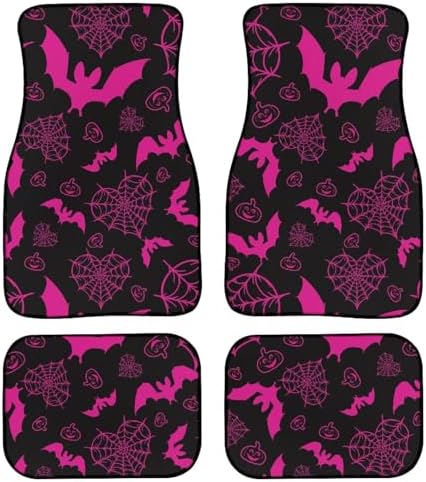 Halloween Bat Automotive Floor Mats Pink Car Floor Mats Non Slip Car Carpet Mat Protector Automotive Foot Pads for SUV Van Vehicle Auto Halloween Automotive Accessories, Pink