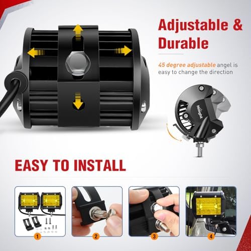 Nilight 2 PCS 4 Inch 60 W LED Light Pods Yellow Spot Flood Combo Beam