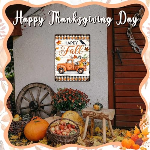 Thanksgiving Day Pumpkin Retro Tin Sign Happy Fall Vintage Wall Art for Hotel Bedroom Office Dining Room 12x16Inch - Image 6