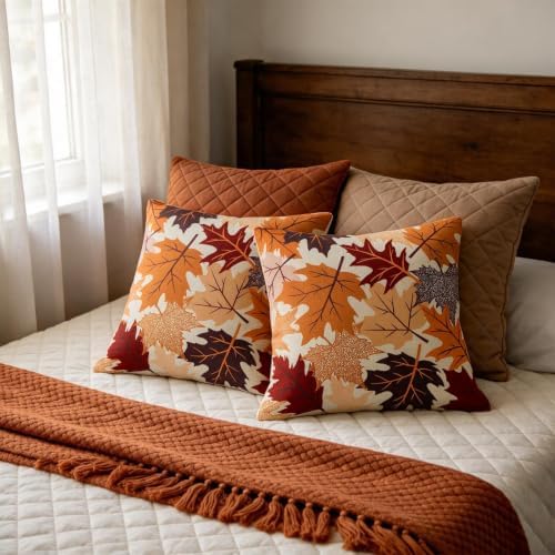Fall Leaves Pillow Covers 16x16 Set of 2, Maple Leaf Autumn Harvest Thanksgiving Decorative Throw Pillow Cases Holiday Outdoor Seasonal Farmhouse Decor for Sofa Couch Bed - Image 7