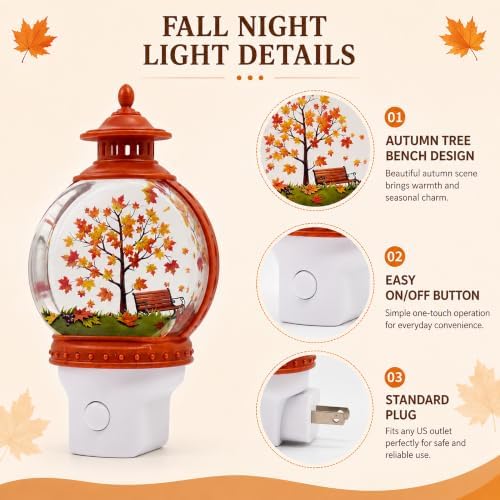 Autumn Water Globe Night Light, Spinning Glitter Lantern, Maple Tree Scene - Image 4